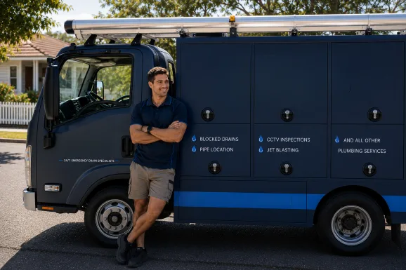 Our plumber with the service van on a Wetherill Park job