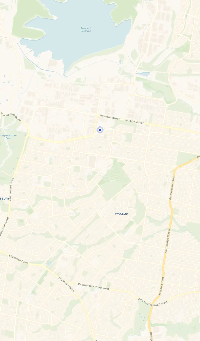 Map of the Wetherill Park service area and the surrounding suburbs we cover.