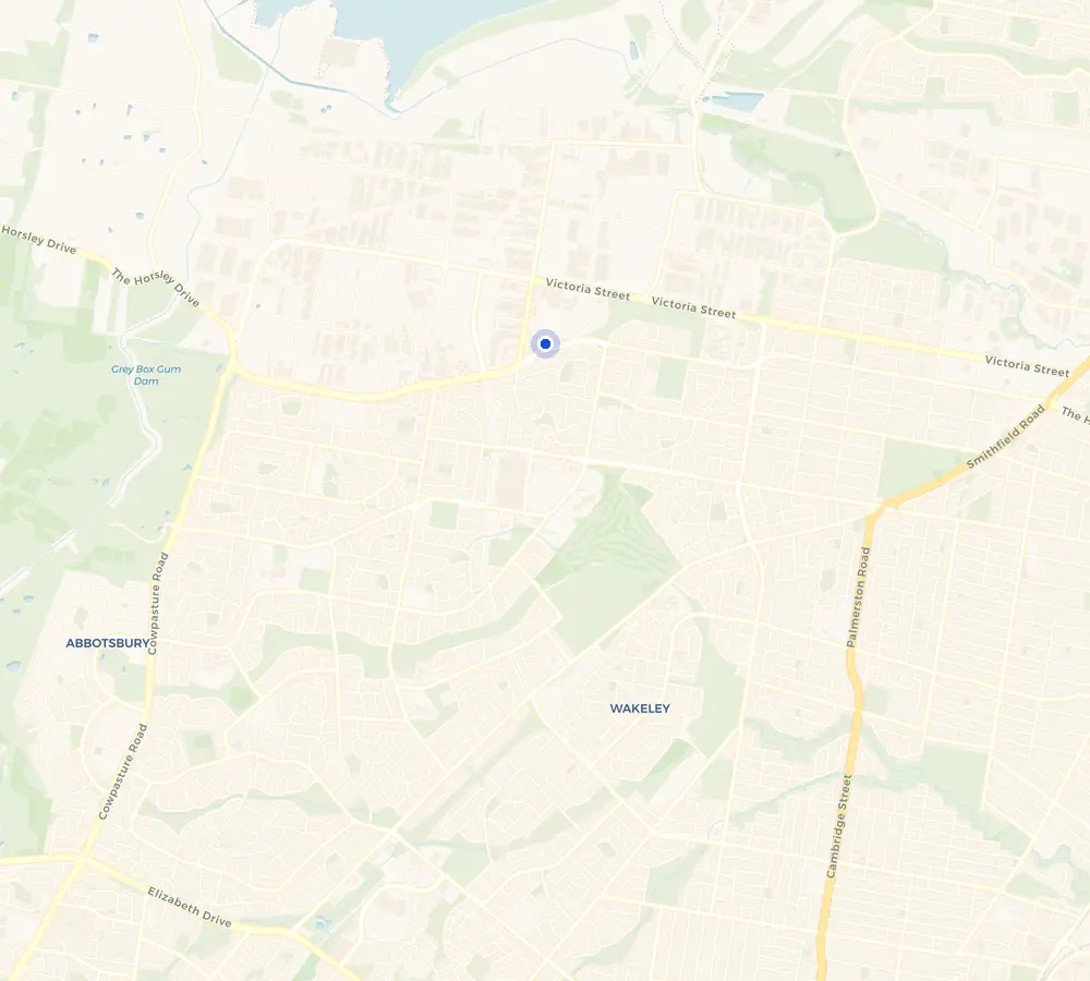 Map of the Wetherill Park service area and the surrounding Greater West, showing Wetherill Park and the nearby streets we cover.