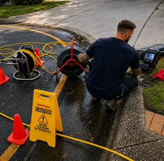 Burst drain pipe being repaired in Wetherill Park